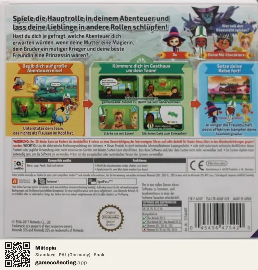 Miitopia Nintendo 3DS, Germany box back