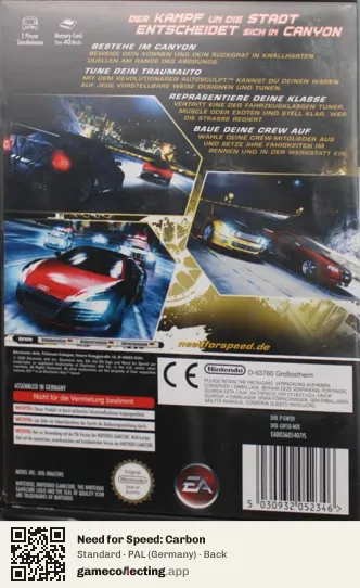 Need for Speed: Carbon Nintendo GameCube, Germany box back