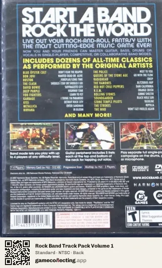 Rock Band Track Pack Volume 1 PlayStation 2, NTSC box back