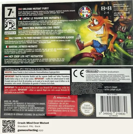 Crash: Mind Over Mutant Nintendo DS, PAL box back
