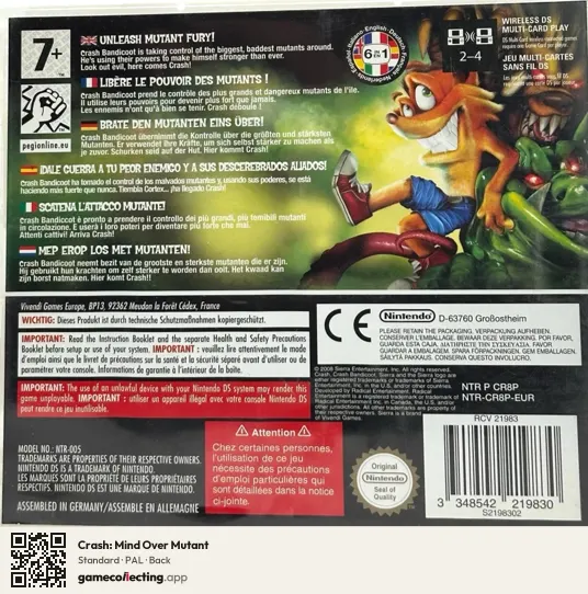 Crash: Mind Over Mutant Nintendo DS, PAL box back