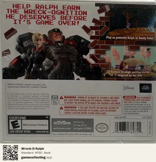 Wreck-It Ralph Nintendo 3DS, NTSC box back