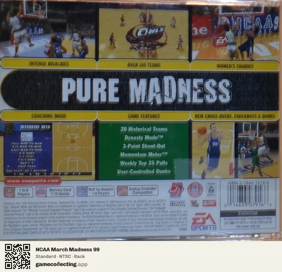 NCAA March Madness 99 PlayStation, NTSC box back