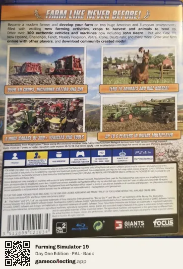 Farming Simulator 19 PlayStation 4, PAL box back