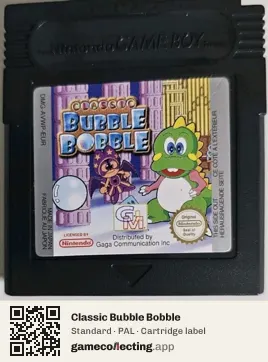 Classic Bubble Bobble Game Boy Color, PAL cartridge label
