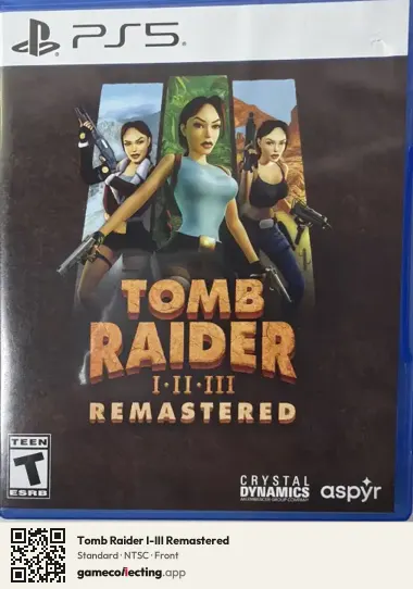 Tomb Raider I-III Remastered PlayStation 5, NTSC box front
