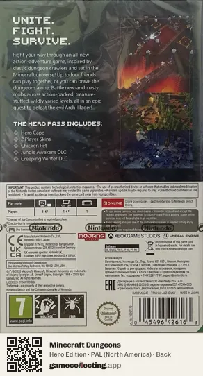 Minecraft Dungeons Nintendo Switch, North America box back