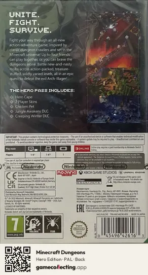 Minecraft Dungeons Nintendo Switch, PAL box back