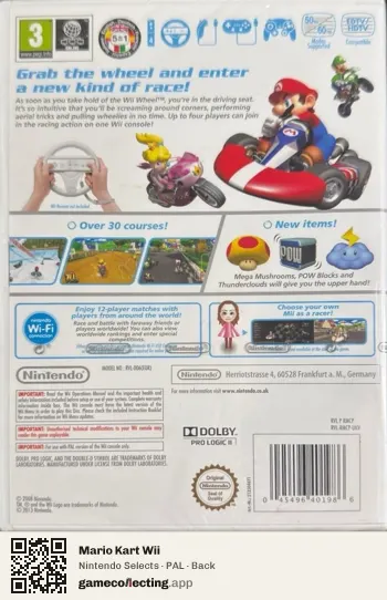 Mario Kart Wii Nintendo Wii, PAL box back