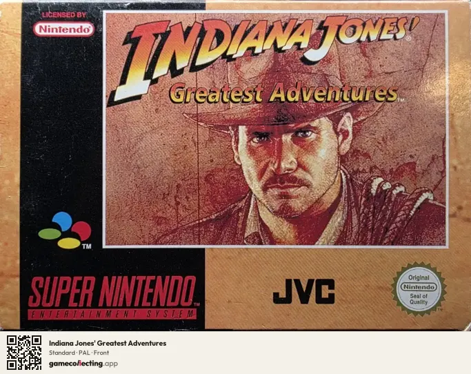 Indiana Jones' Greatest Adventures Super Nintendo Entertainment System, PAL box front