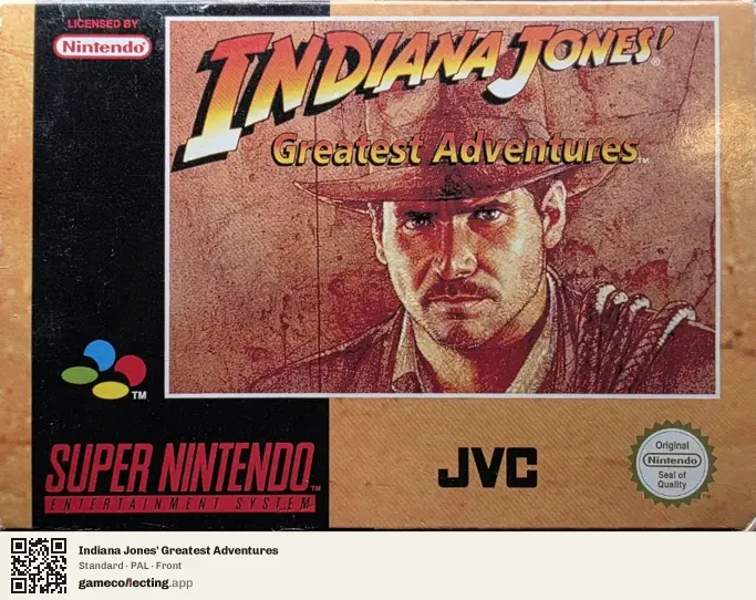 Indiana Jones' Greatest Adventures Super Nintendo Entertainment System, PAL box front