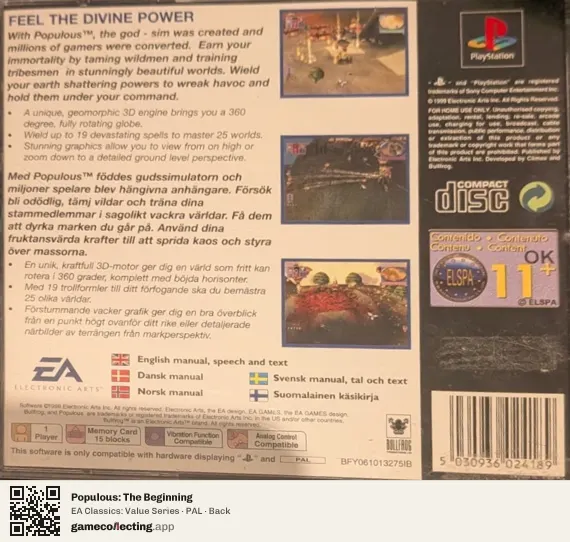 Populous: The Beginning PlayStation, PAL box back