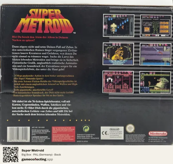 Super Metroid Super Nintendo Entertainment System, Germany box back