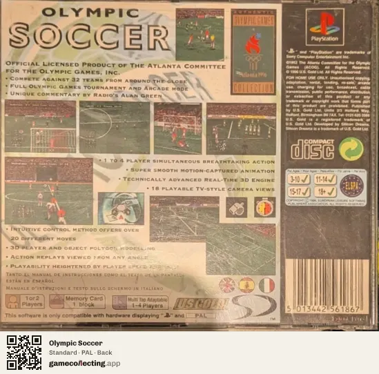 Olympic Soccer PlayStation, PAL box back