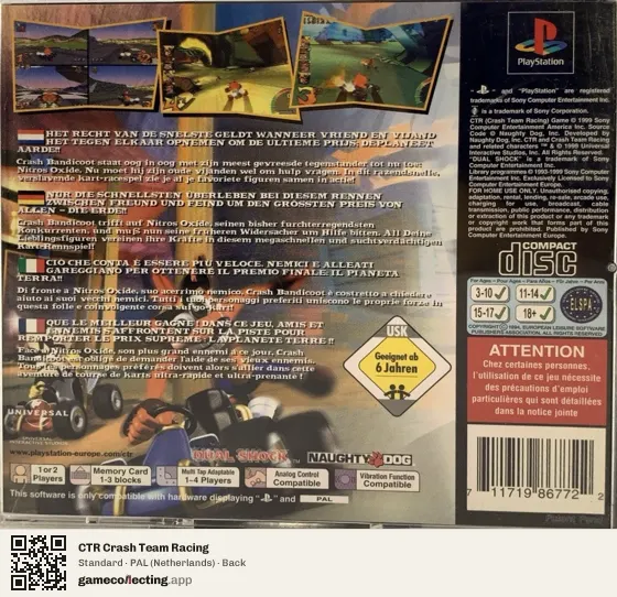 CTR Crash Team Racing PlayStation, Netherlands box back