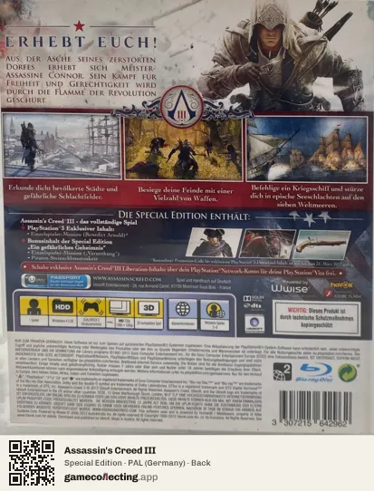 Assassin's Creed III PlayStation 3, Germany box back
