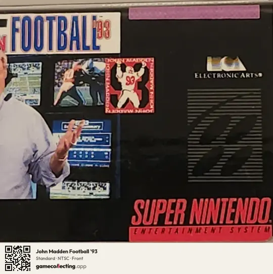 John Madden Football '93 Super Nintendo Entertainment System, NTSC box front