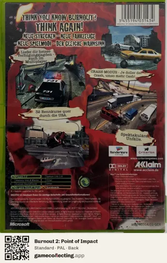Burnout 2: Point of Impact Xbox, PAL box back