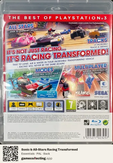 Sonic & All-Stars Racing Transformed PlayStation 3, PAL box back