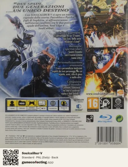 Soulcalibur V PlayStation 3, Italy box back