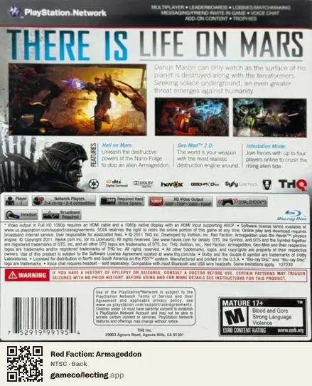 Red Faction: Armageddon PlayStation 3, NTSC box back