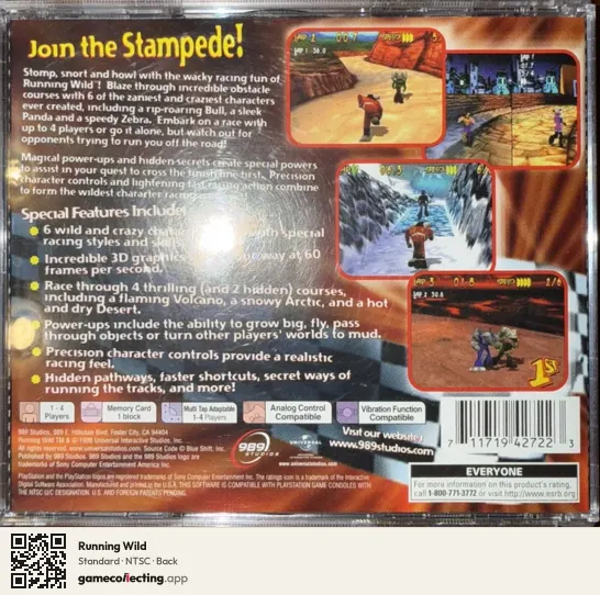 Running Wild PlayStation, NTSC box back