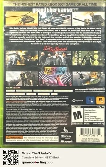 Grand Theft Auto IV Xbox 360, NTSC box back