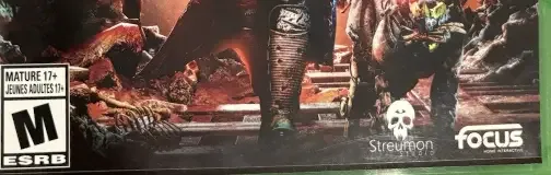 Necromunda: Hired Gun, the ESRB box on its front