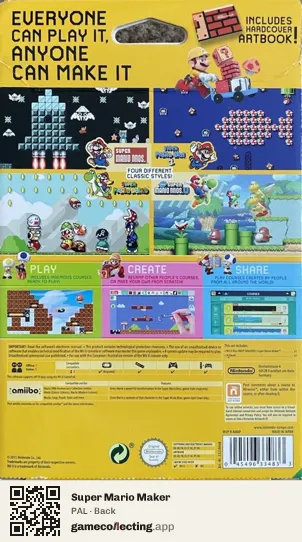 Super Mario Maker Nintendo Wii U, PAL box back