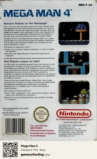 Mega Man 4 Nintendo Entertainment System, PAL box back