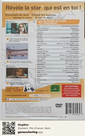 SingStar PlayStation 2, France box back