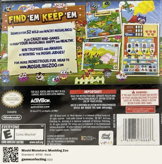 Moshi Monsters: Moshling Zoo Nintendo DS, NTSC box back