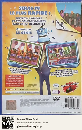 Disney Think Fast PlayStation 2, France box back