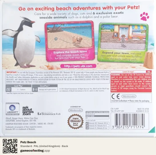 Petz Beach Nintendo 3DS, United Kingdom box back