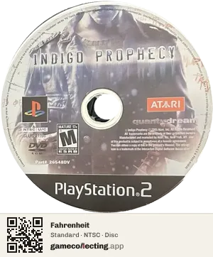 Fahrenheit PlayStation 2, NTSC disc