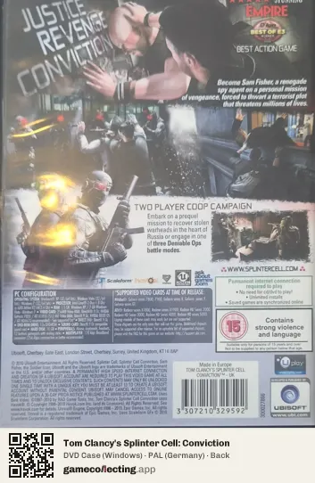 Tom Clancy's Splinter Cell: Conviction Computer, Germany box back