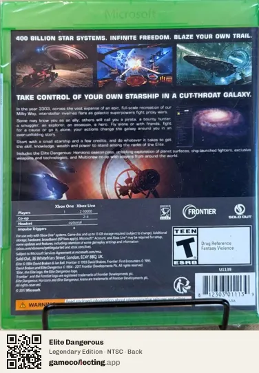 Elite Dangerous Xbox One, NTSC box back
