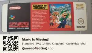 Mario Is Missing! Super Nintendo Entertainment System, PAL cartridge label