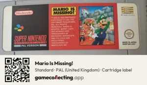 Mario Is Missing! Super Nintendo Entertainment System, PAL cartridge label