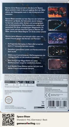 Space Blaze Nintendo Switch, Germany box back