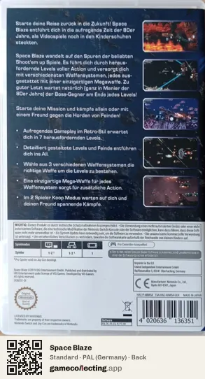 Space Blaze Nintendo Switch, Germany box back