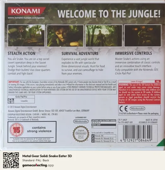 Metal Gear Solid: Snake Eater 3D Nintendo 3DS, PAL box back
