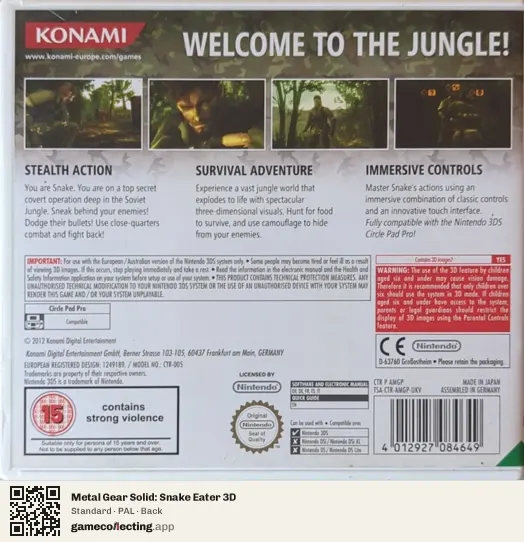 Metal Gear Solid: Snake Eater 3D Nintendo 3DS, PAL box back