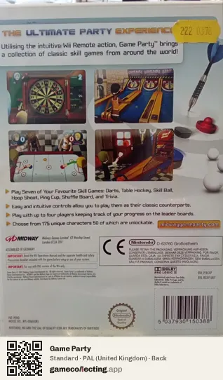 Game Party Nintendo Wii, United Kingdom box back