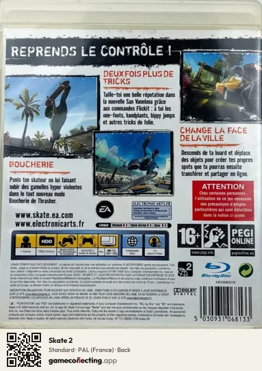 Skate 2 PlayStation 3, France box back
