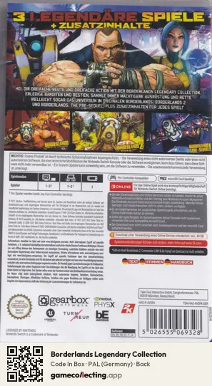 Borderlands Legendary Collection Nintendo Switch, Germany box back