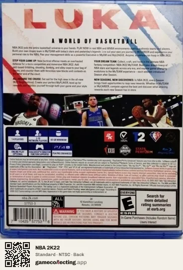 NBA 2K22 PlayStation 4, NTSC box back