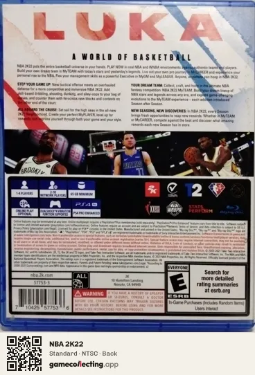 NBA 2K22 PlayStation 4, NTSC box back