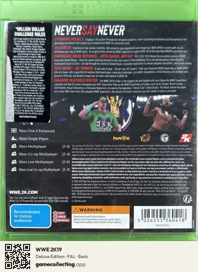 WWE 2K19 Xbox One, PAL box back