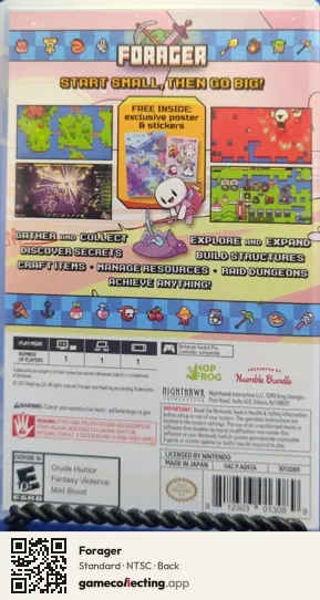Forager Nintendo Switch, NTSC box back